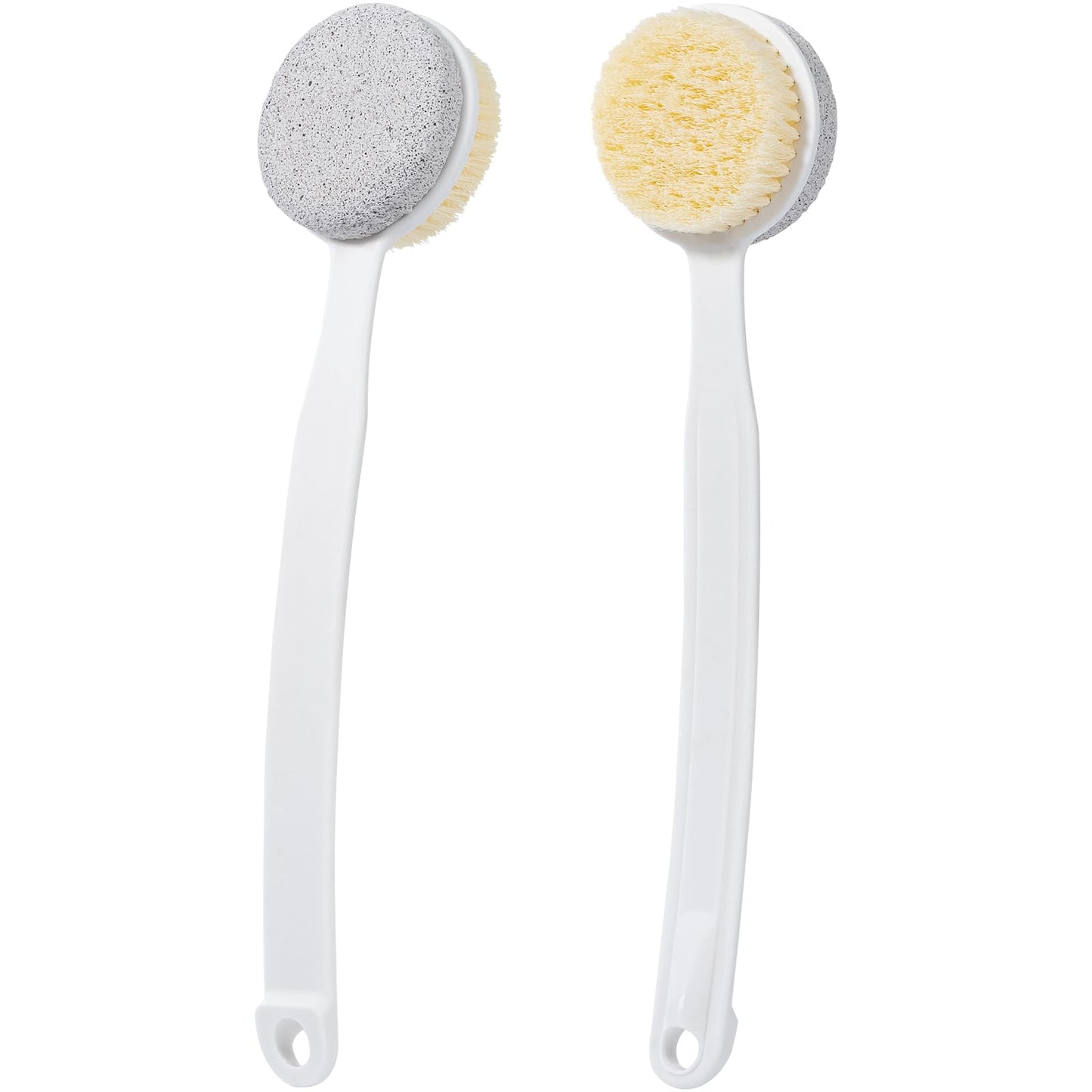 Beomeen Pumice Stone and Shower Brush with Long Handle, 2 Pack Hard Skin Callus Remover, 2 in 1 Foot Scrubber, Back Scrubber for Shower Deep Cleansing and Exfoliating, Dry Brushing Body Brush (Curved)