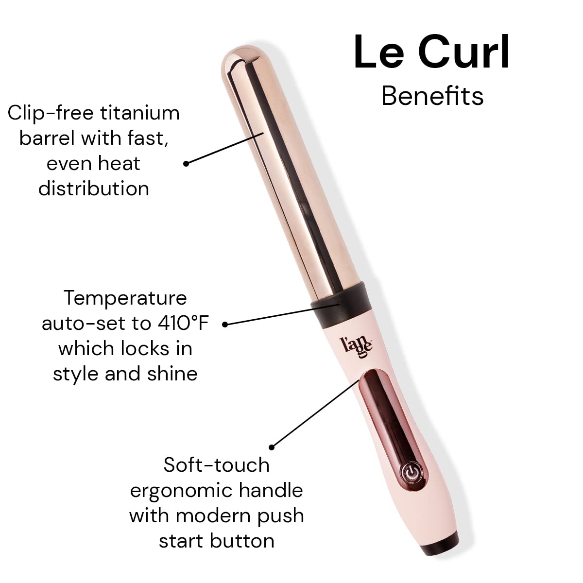 L'ANGE HAIR Le Curl Titanium Curling Wand | Professional Curling Iron for All Hair Types | Clip Free Hair Curler | Best Curling Wand for Relaxed Curls & Beach Waves | Blush 1.25” (32MM)