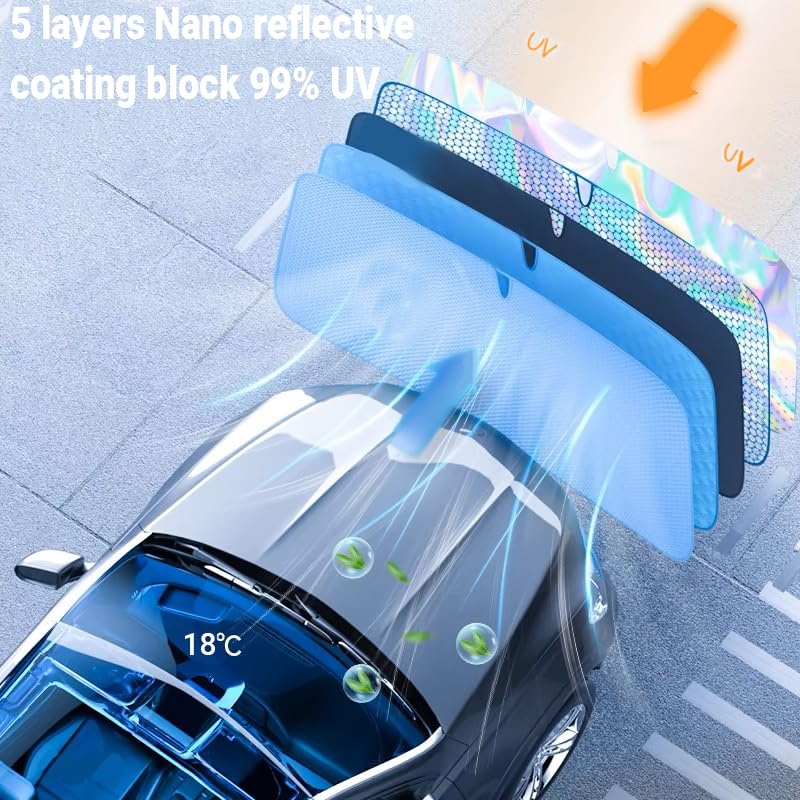 2025 Upgrade Funny Animals Car Windshield Sun Shade Umbrella 5 Layers Nano Coatings Frog Driving Car Front Window UV Block Sunshade Cover for Most Cars SUV Universal Size 57"x30"