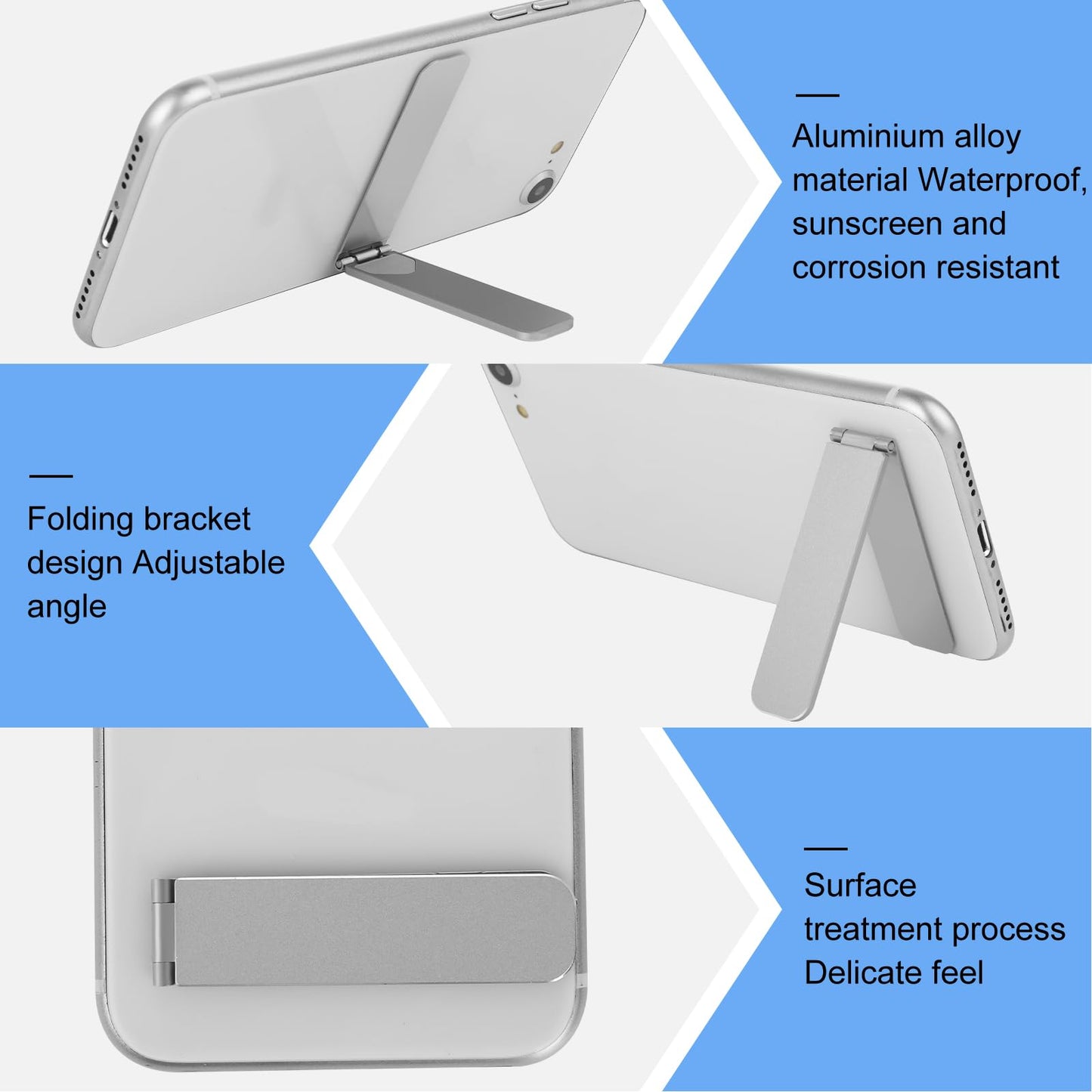 BOHUIZ Ultra-Thin Cell Phone Kickstand, Portable Foldable Vertical and Horizontal Alloy Phone Holder Stand Adjustable Angle Mini Phones Stand for Mobile Phones Tablet Universal Model (Silver)