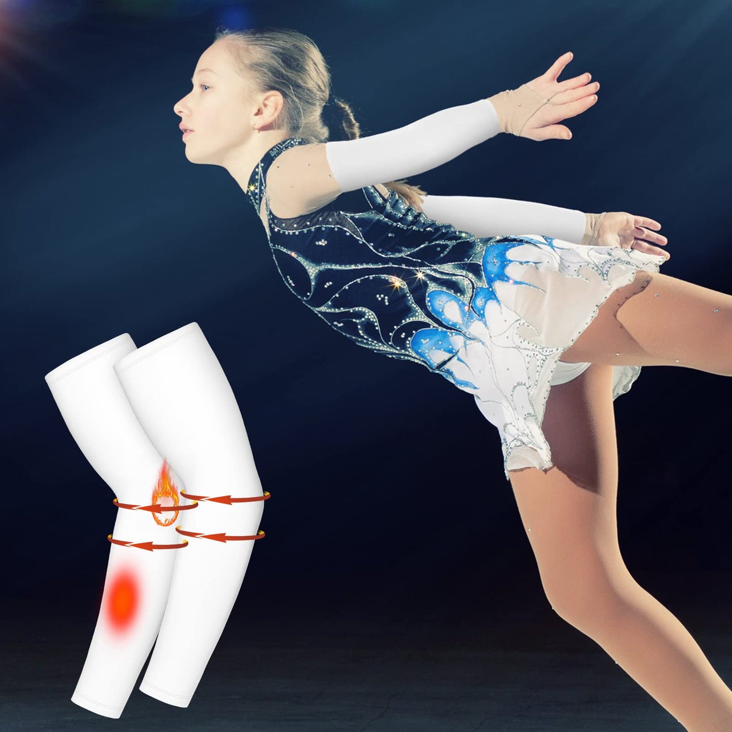 Geyoga 2 Pairs Thermal Arm Warmer for Kids Compression Athletic Sleeves for Child Toddlers Winter Sports Outdoor Activities (Medium)