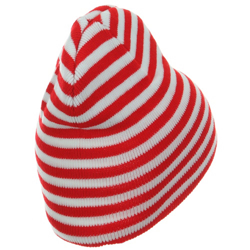 Trendy Striped Beanie - Red White OSFM