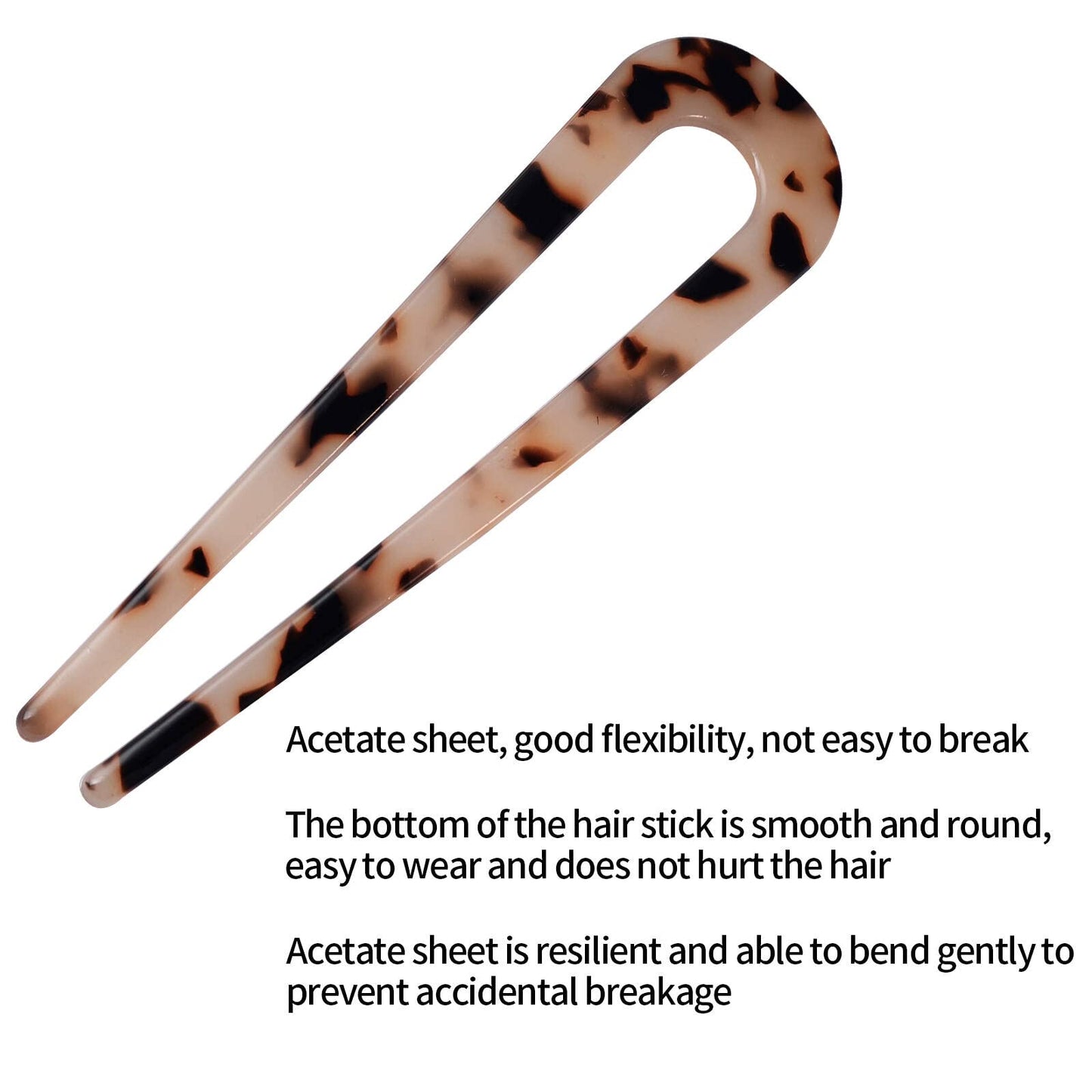 FRDTLUTHW 4.3Inch U Shaped Hair Fork Acetate Tortoiseshell French Hair Pin Colored 2 Prong Bun Hair Sticks for Women(pack of 4)