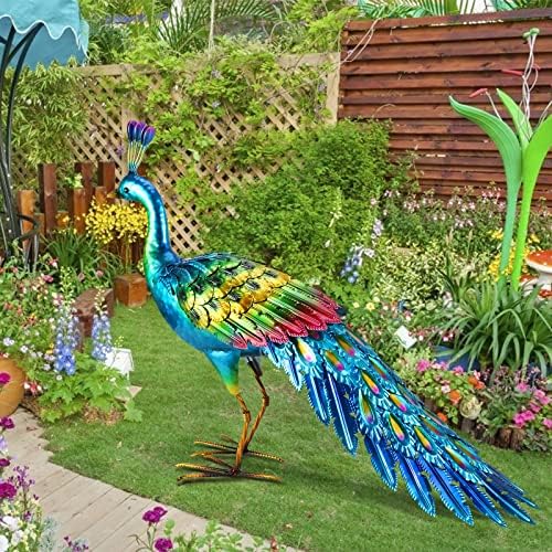 chisheen Peacock Statue Garden Decor Metal Peacock Yard Art Lawn Decoration Outdoor Sculpture Housewarming Birthday Gifts for Women,Mom,Grandma