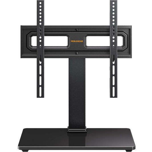 Perlegear TV Stand Mount, Universal Swivel TV Stand for 32–65 Inch LCD/LED/OLED TVs up to 88 lbs, TV Legs with Tempered Glass Base, Height Adjustable TV Base Stand with Tilt, Max VESA 400x400mm