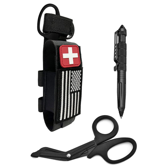 Molle TQ Tourniquet Pouch Holder & Tactical Trauma Medical Shear Flashlight Duty Belt Holster