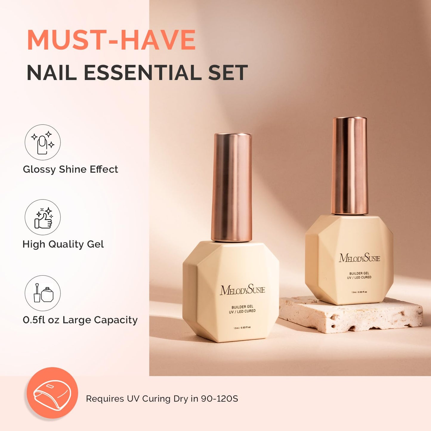 MelodySusie 2PCS Builder Nail Clear Base Gel Builder Gel for Nails Thickening, Soak Off UV Gel,Extension Gel Rhinestone Nail Glue Gel in a Bottle for Nail Art Design Gift for Women