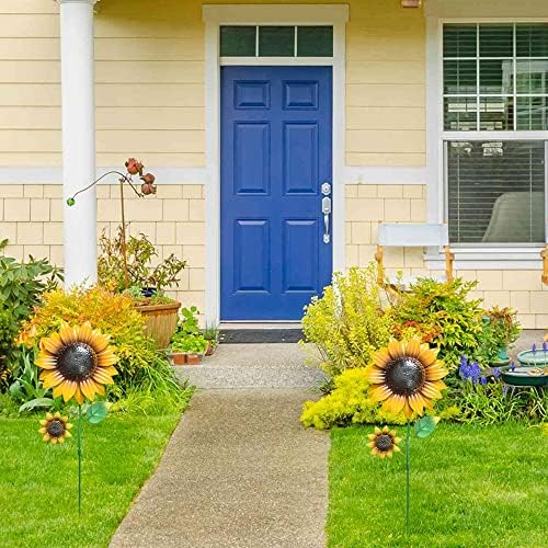 YEAHOME Garden Decor for Outside, 2 Pack 22.4“ Sunflower Garden Stakes Spring Decor, Metal Flowers with Shaking Head Yard Art for Outdoor Yard Lawn Patio Decoration