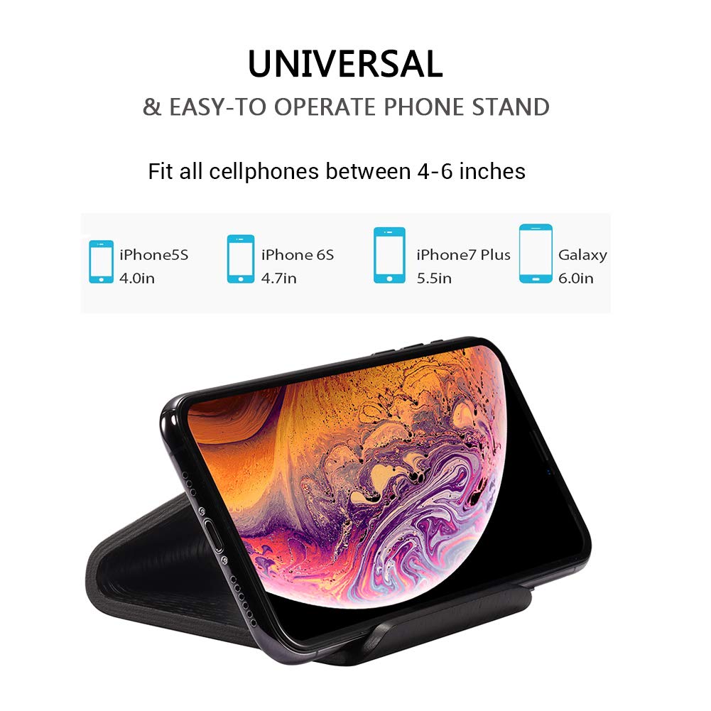 SAMDI Wood Cell Phone Stand for Desk, Fixed Desktop Phone Holder Compatible with iPhone 13 12 11 Plus X XR, LG, Huawei, XiaoMi, Samsung Galaxy S5 S7 S6 and All Phones (Oak Wood Black)