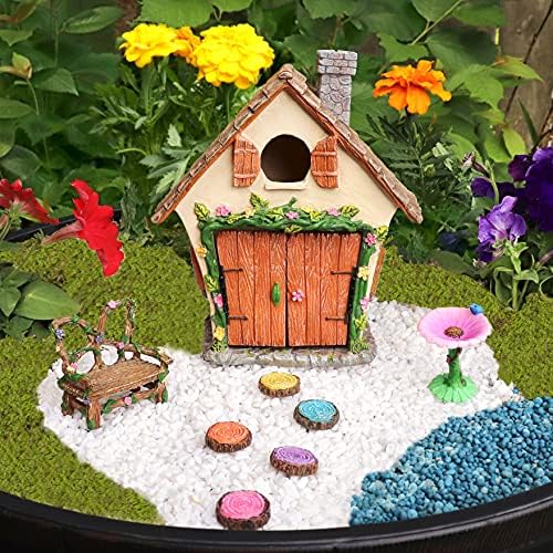 Meadow & Oak Fairy Garden House Kit - Complete with Fairy Garden Accessories, Butterly Seat, Bird Bath, Stepping Stones, Magnetic Door Closure for Indoor/Outdoor Fairy House