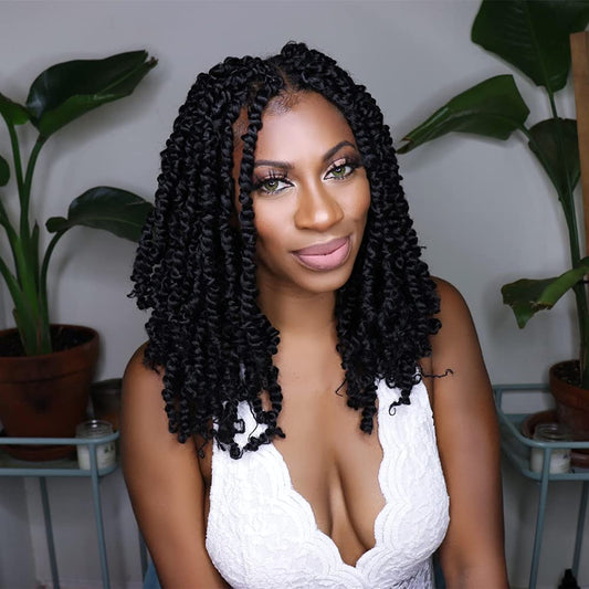 The BOHOBABE Pre-twisted Passion Twist Crochet Hair 14 Inch Short Pre-looped Crochet Passion Twist Braiding Hair 8 Packs (1#) 1#(Jet Black)