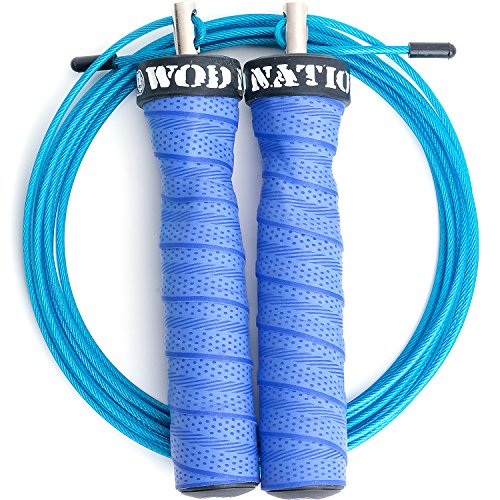 WOD Nation Attack Speed Jump Rope : Adjustable Jumping Ropes : Unique Two Cable Skipping Workout System : One Thick and One Light 11 Foot Cable : Perfect for Double Unders forHiit : Fits Men and Women
