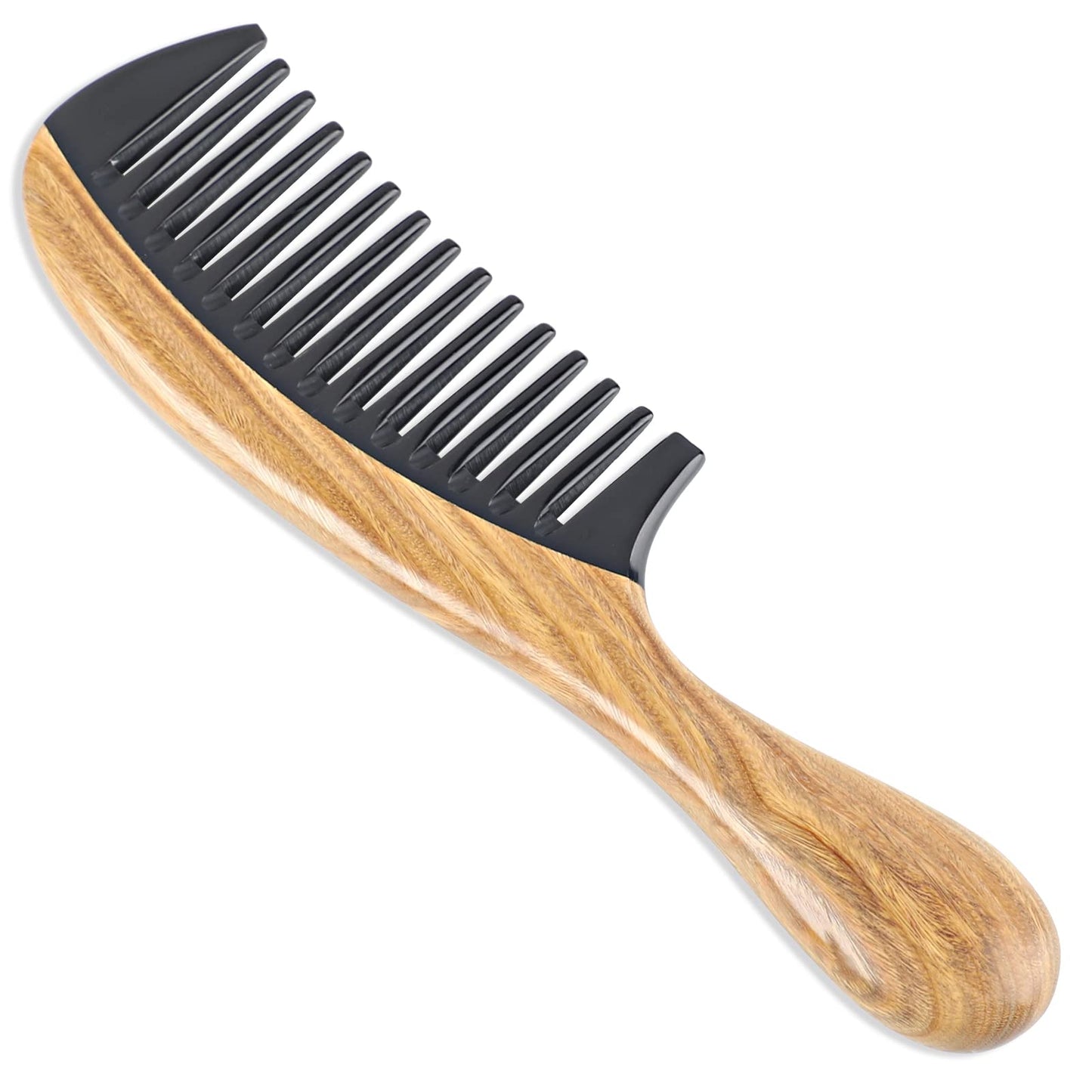Onedor Buffalo Horn Handmade 100% Natural Green Sandalwood Hair Comb - Anti-Static Sandalwood Scent Natural Hair Detangler Wooden Comb (Wide Tooth)