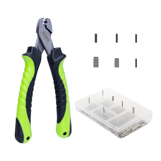 Booms Fishing CP2 Fishing Crimping Tool for Single-Barrel Sleeves, with 300pcs Sleeves, Green