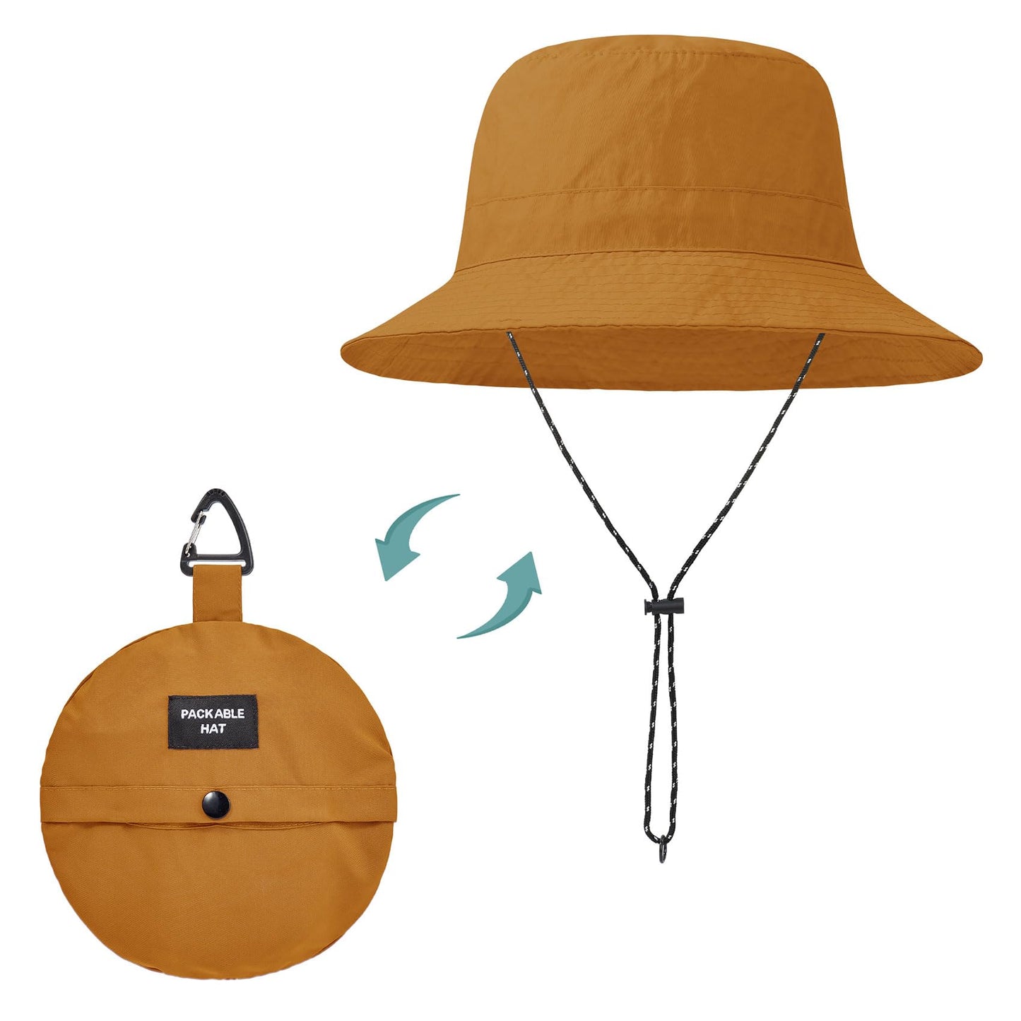 Durio Waterproof Bucket Hat for Women UPF 50+ Sun Hat UV Protection Packable Rain Hats for Women Lightweight Hiking Hat Dark Mustard One Size