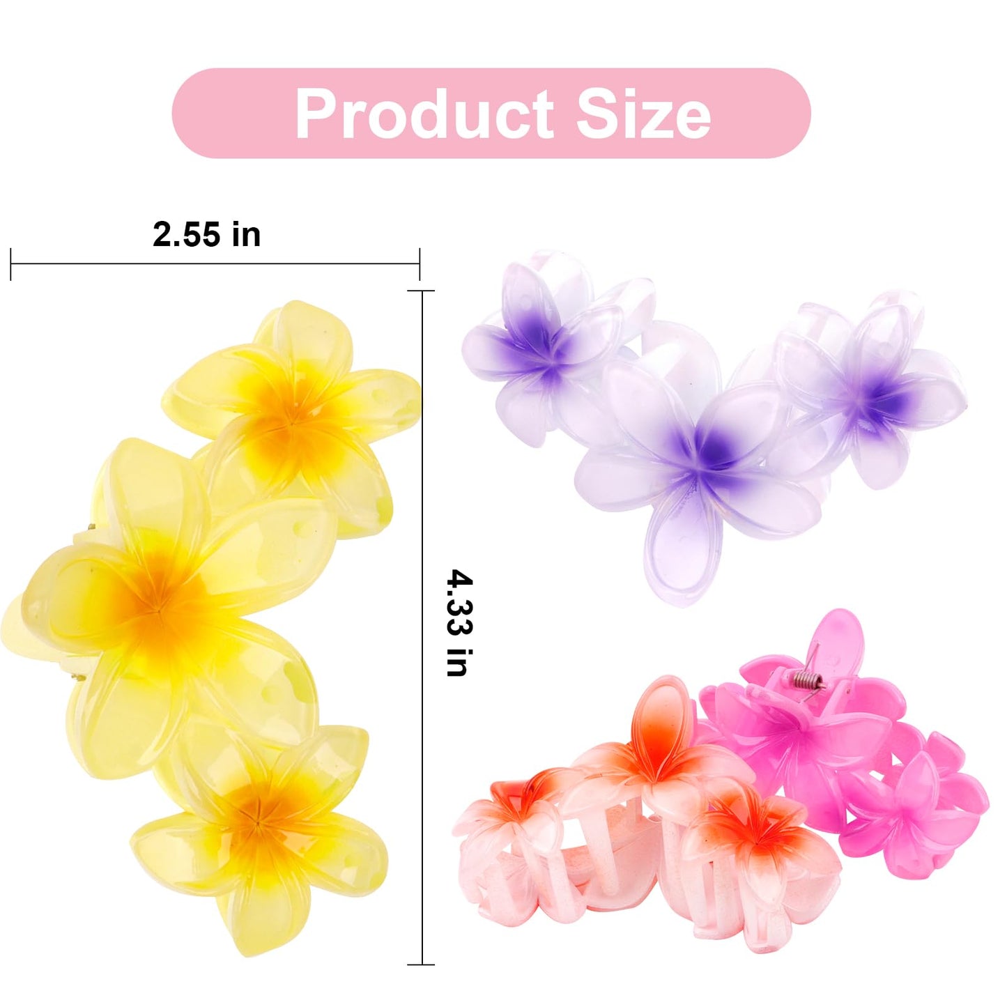 Colorful Hawaiian Flower Hair Clips for Women - Large Non-Slip Claw Clips with Strong Hold, Beach Hair Accessories for Thick Hair