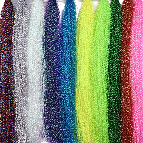 PHECDA PROFLY 10 Pack Crystal Flash Line Fly Tying Material for Fishing Lure Flies (10 Colors Crystal Flash-SET A)