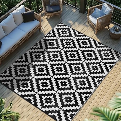 Favoyard Outdoor Rug 8x10 ft Waterproof Reversible Patio Plastic Straw Rugs for Decor Clearance Outside Large RV Camping Area Carpet Mat for Porch Deck Balcony Pool Backyard Picnic Beach Camper Door