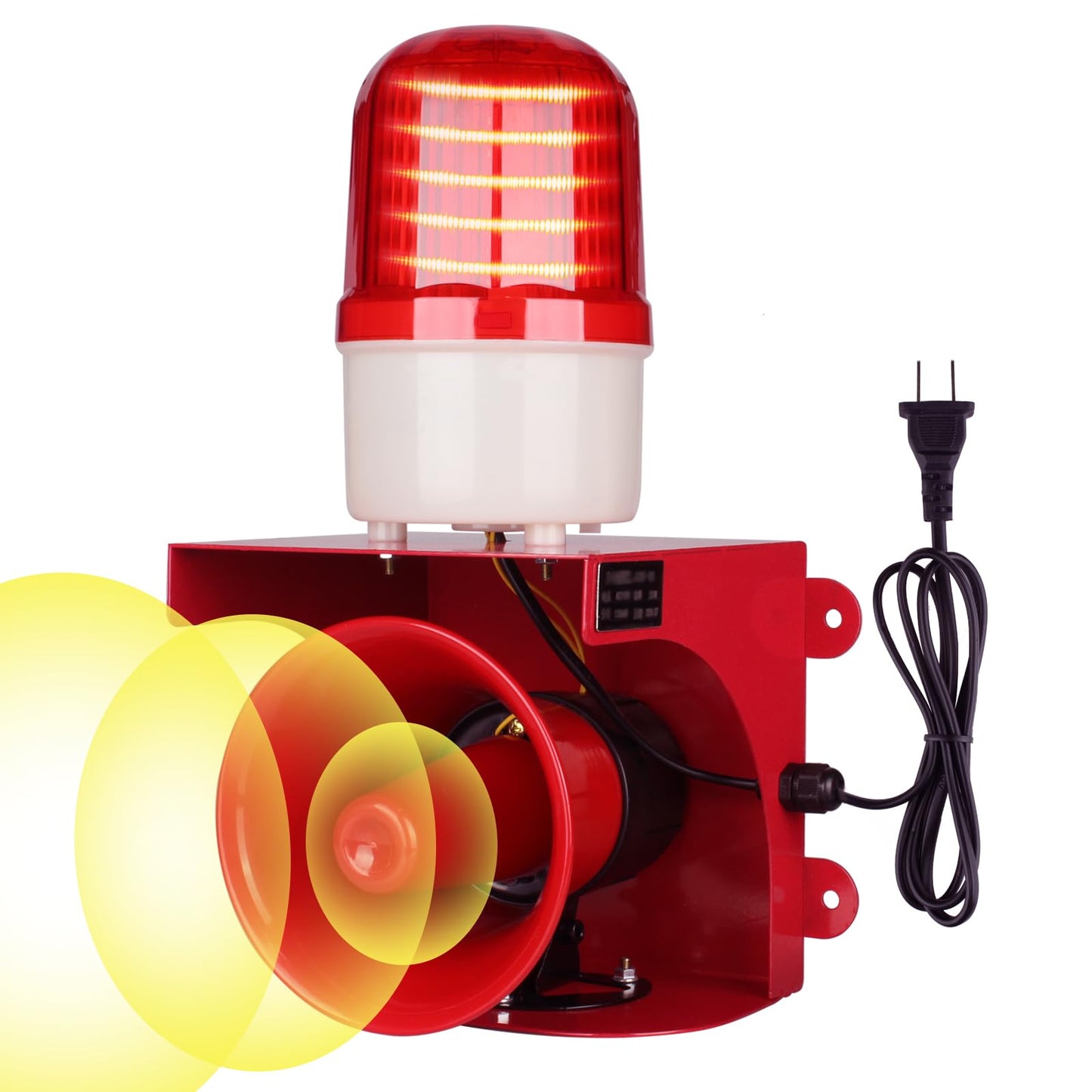 AC110V-120V Industrial Siren Alarm Strobe Light-120dB Loud Horn & Red Beacon Warning Light,Waterproof Indoor/Outdoor Safety Alarm for Emergency,Factory,Office,Fires,Tornado,Intruders,Animal Deterrent