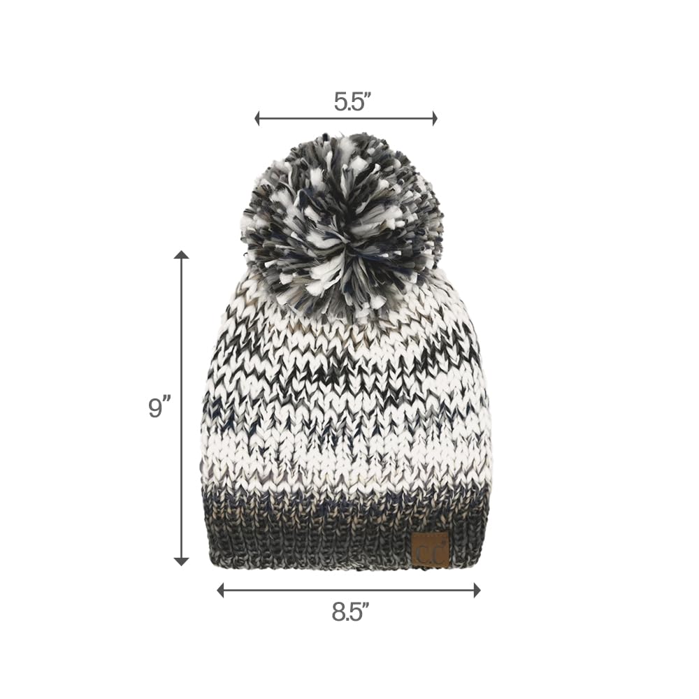 C.C Multi Color Yarn Beanie with Pom for Women Unisex - Acrylic Stretchable Soft Warm with Pom Knit Winter Skully Hat (Black/Grey Mix)