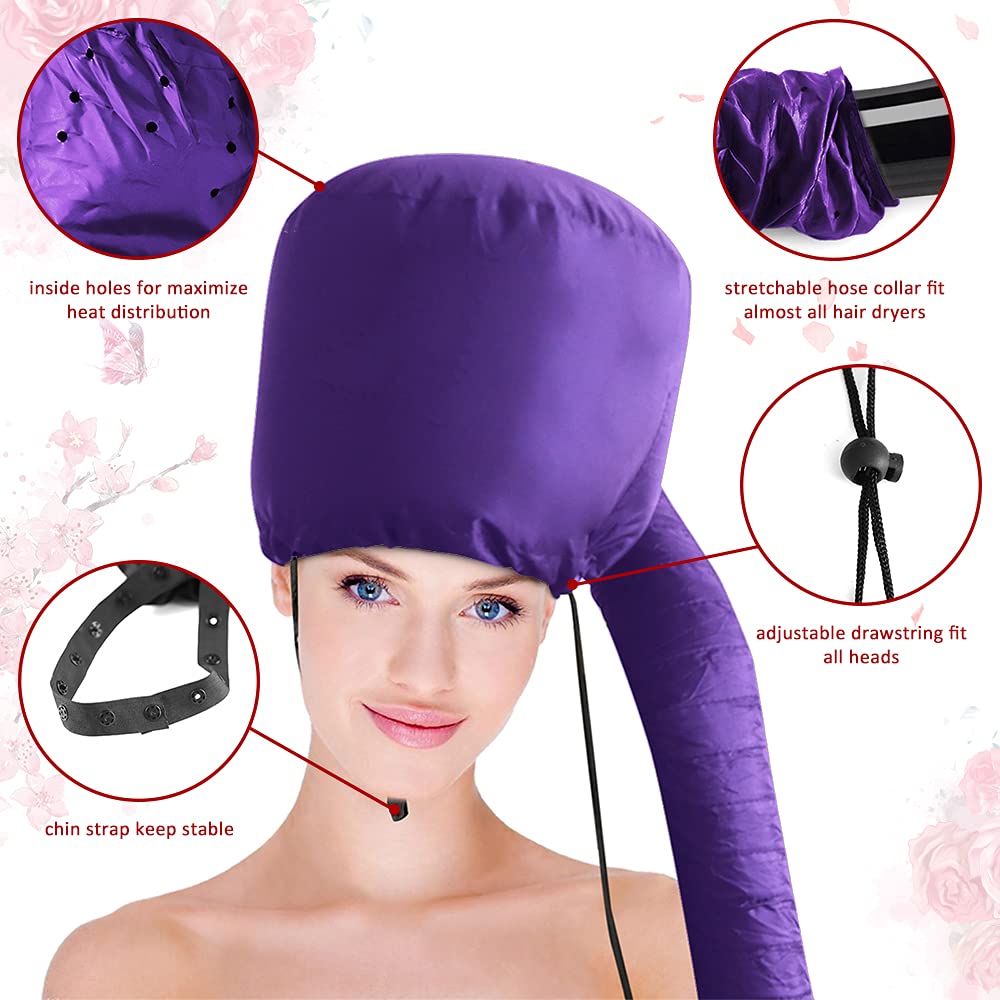 Frclona Hair Dryer Bonnet - Upgraded Bonnet Hair Dryer with Longer Extended Hose for Easy Styling, Curling and Deep Conditioning, Purple, One Size Fits All