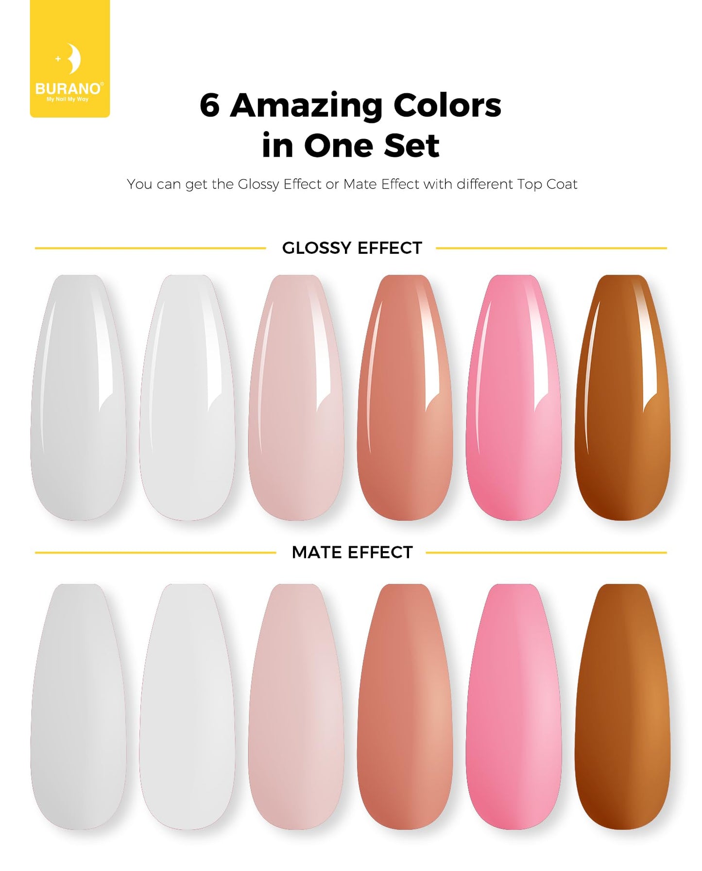 BURANO Poly Extension Gel Nail Kit, 6 Colors Nail Poly Nails Builder Gel Set for Beginner & Professional Using, Poly Nail Gel Kits DIY Starter Kit Nail Art Gift (06 Pink nude)