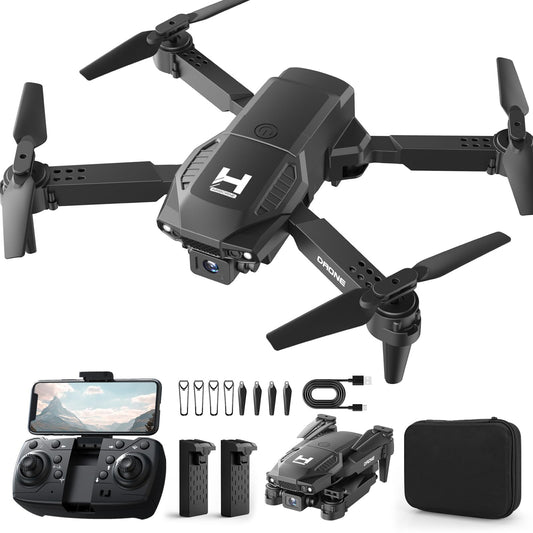 Mini Drone with Camera for Adults Beginner Kids, 1080P WiFi FPV, Foldable, 2 Batteries, One-Click Take Off/Landing, Altitude Hold Black