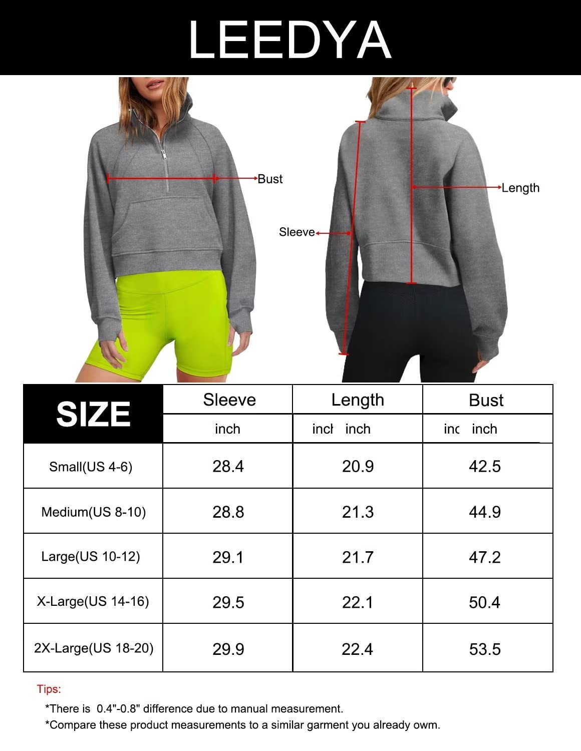 LEEDYA Womens Half Zip Pullover Sweater Long Sleeve Mock Neck Sweatshirt Winter Sport Coat Grey S