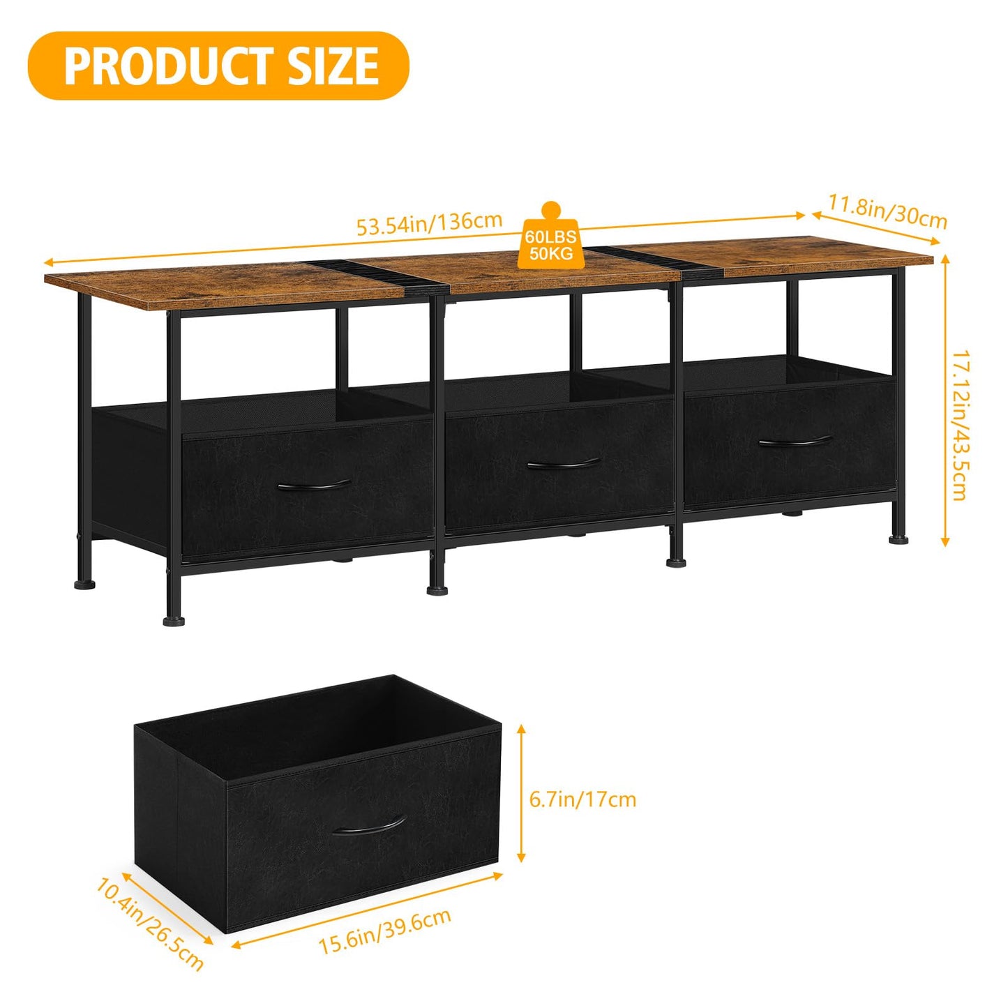 ETELI TV Stands for Living Room Entertainment Center with Fabric Dressers 50/55/60 inch Television Stands Tables TV Cabinet Console Table with Storage for Bedroom