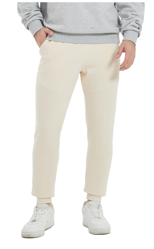Tronjori Men's High Waisted Fleece Sweatpants Fall Winter Athletic Jogger Pants Lounge Trousers Elastic Waistband(S,Beige)