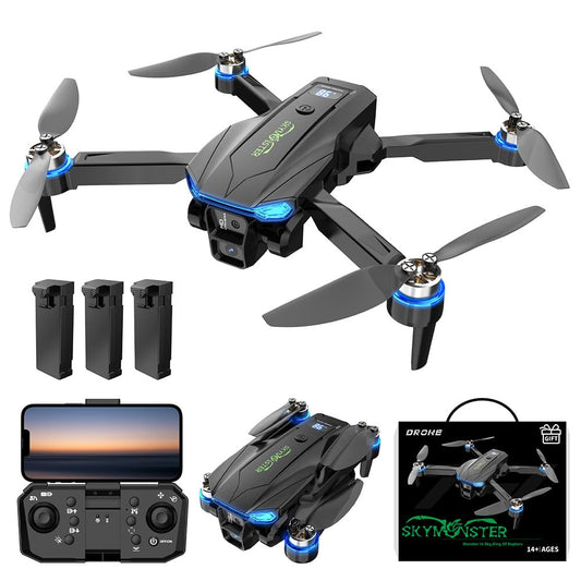 SKYMONSTER RC Drone,Drones With Camera For Adults 1080P HD Camera,3PC Batteries, Brushless Motor,FPV Foldable RC Quadcopter, Real-Time Battery Display,for Childers toys With Gift Box