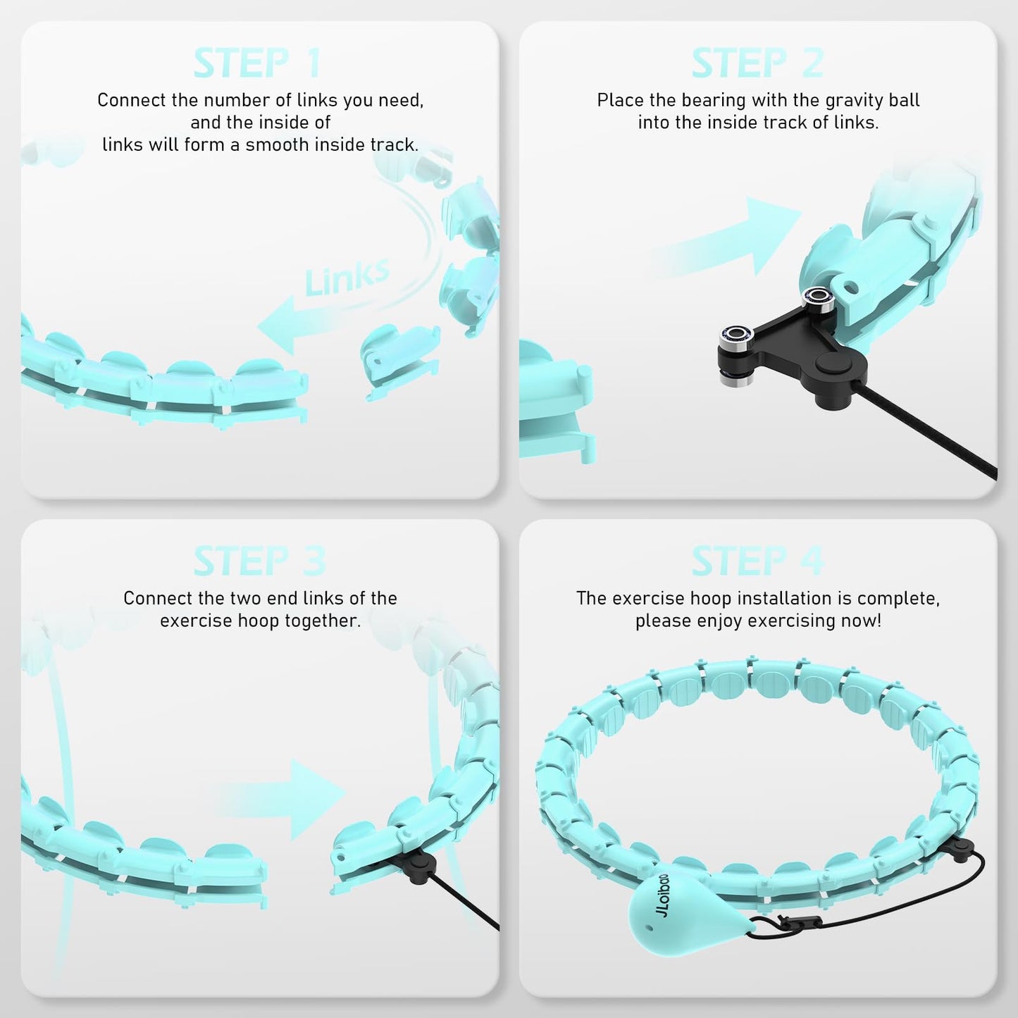 JLoibao Weighted Hula Circle with 24 Links for Adults Weight Loss, Infinity Fitness Hoop Plus Size, for Women Smart Exercise Equipment