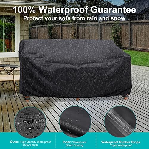 Patio Sofa Cover Waterproof - Heavy Duty 2-Seater Outdoor Couch Cover Patio Furniture Covers with Air Vent and Handles, 60" L×34" D×30" H, Black