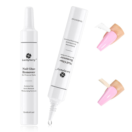 Luckyfairy Nail Glue Remover for Press on Nails Semi Solid Nail Glue Acetone-Free, Not for Gel Polish Base Coat, 2Pcs 12ml