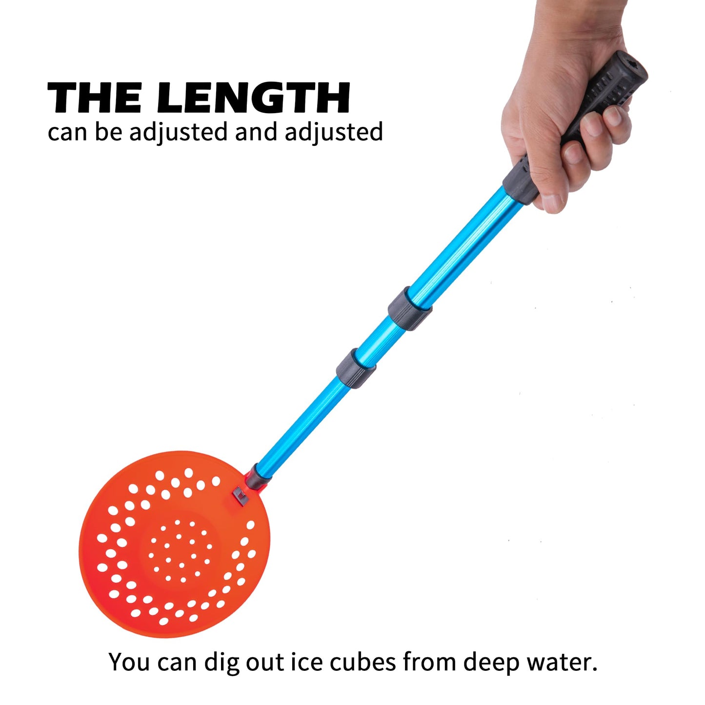 Sfcddtlg Adjustable Ice Fishing Skimmer Scoop- 33.4 Inch Winter Ice Fishing Scooper with Long Handle- Ice Fishing Gear for Scooping Out Ice While Fishing (Blue)