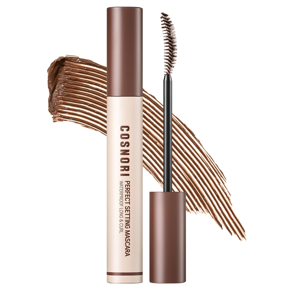 COSNORI Perfect Setting Waterproof Mascara Long&Curl 02 Cozy Brown – Long-Lasting Smudge - Brown Mascara - Korea Waterproof, Long lash, Strong fixing, Silk Amino Acids - 0.23fl oz (7ml)