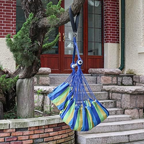 Highwild Hanging Rope Hammock Chair Swing Seat for Any Indoor or Outdoor Spaces - 500 lbs Weight Capacity (Blue Striped.)