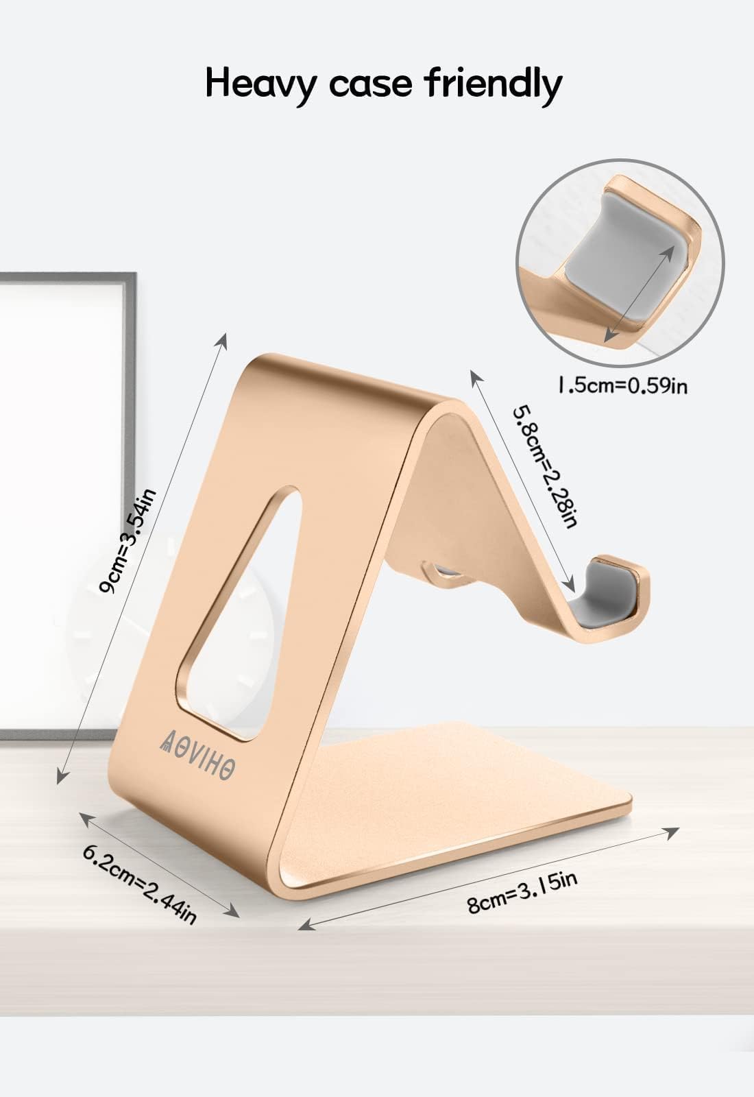 Aoviho Desk Cell Phone Stand Phone Holder, Aluminum Phone Cradle Dock for iPhone 15 14 13 12 pro Mini 11 X Xs max 8 7 6 6s Plus SE Samsung All Smart Phones, Rose Gold