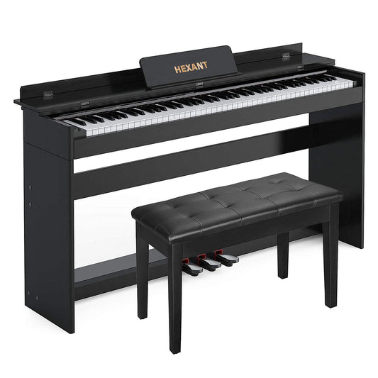 HEXANT 88-Key Weighted Digital Piano, Full-Size Semi-Weighted Upright Flip Electric Keyboard Piano with 3 Pedal and Multi-Functional Keyboard for Beginner(with Bench,Black)