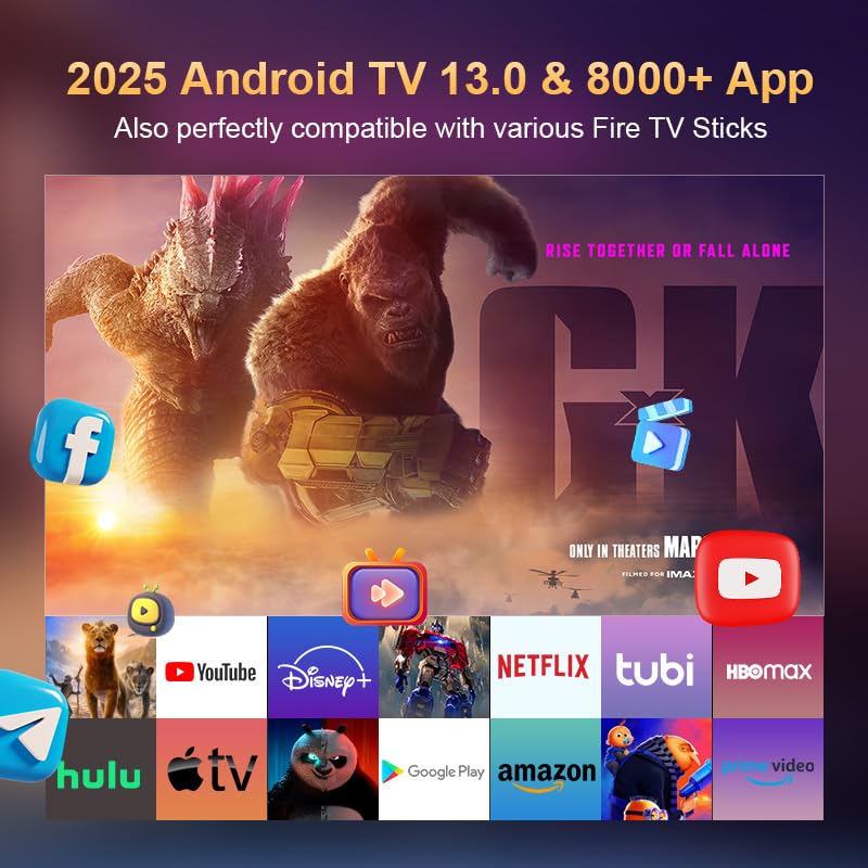 Mini Projector with Latest Android 13 - 2025 Portable Movie Projector with WiFi 6 Bluetooth 5.2: Built-in Apps, 4K/1080P Support, Auto Keystone, 180° Rotatable, 40"-130" Big Screen Video Projector