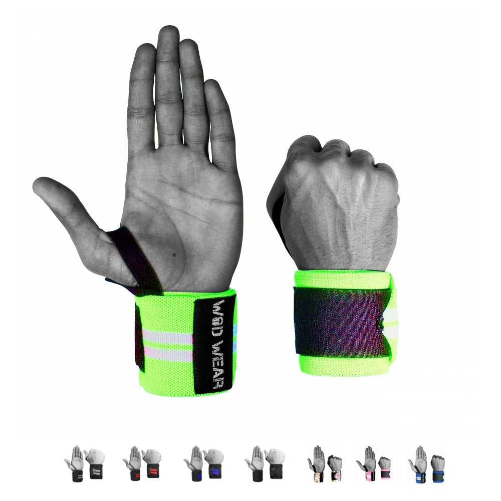 WOD Wear Wrist Wraps (Florescent Green - White Stripe)
