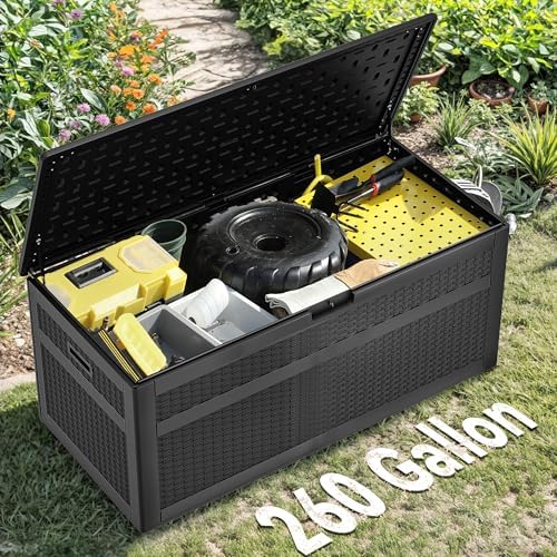 YITAHOME 230 Gallon Double-Wall Deck Box with Divider & Side Handles, Outdoor Large Storage for Patio Furniture Cushions, Garden Pool Accessories, Water Resistant & Lockable