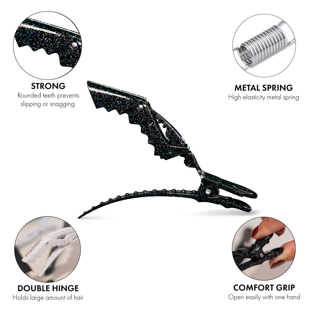 FRAMAR Glitter Hair Clip Set - Alligator Clips For Hair Styling, Hair Styling Clips Sectioning, Glitter Accessories for Women, Glitter Hair Clips For Women Styling, Salon Hair Clips – 4 Pack