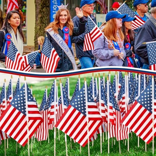 12 Pcs 12x18 In American Flags for Outside, 4th of July Grounded Decorations Outdoor Weatherproof USA Handheld Stick Flag for Memorial Day Outside Patriotic Decor Fourth of July Accessories