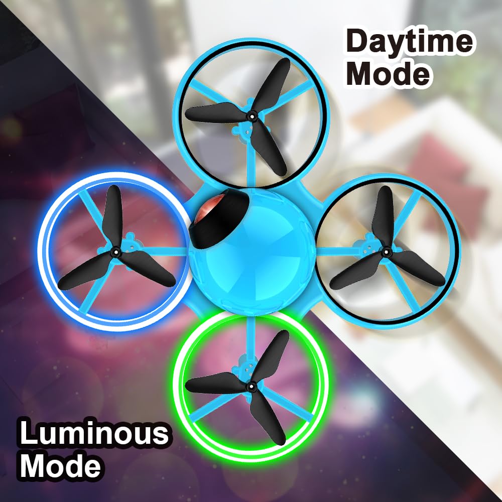 Dwi Dowellin Mini Drone for Kids, 4.9 Inch Small Flying Toys Drones with LED Light One Key Take Off Spin Flips RC Mini Drones Nano Quadcopter Long Flight Time Drones for Beginners and Adults, Blue