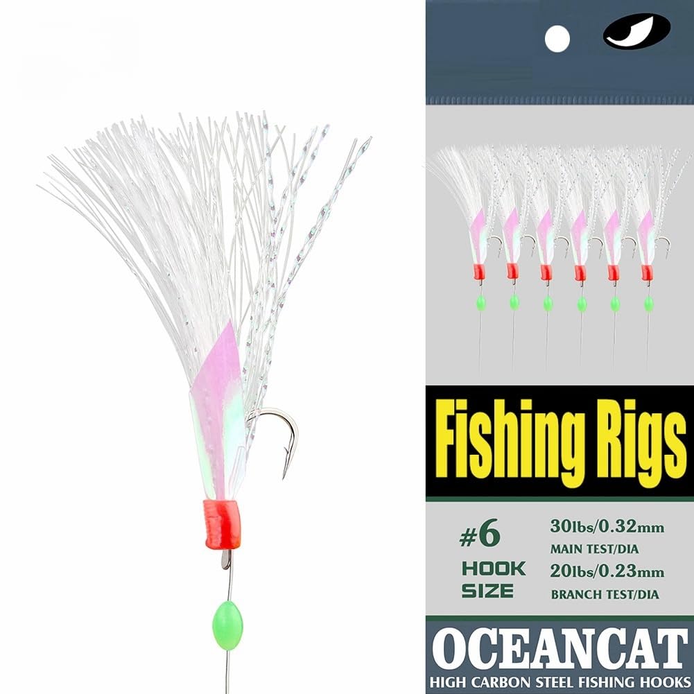 10 Packs Fishing Rigs 6 Hook/Set Rainbow Skin Silk String Hook Fishing Lure Saltwater Freshwater Bait Rig Tackle 5#6#7#8#9#10# (7#-10 Packs)