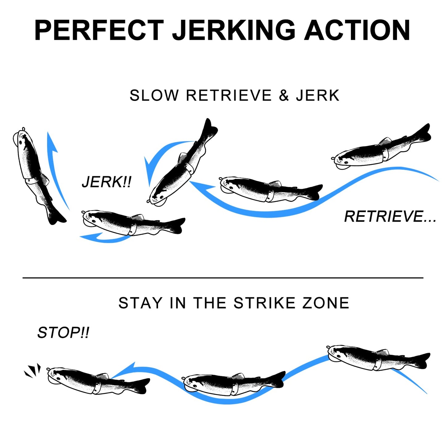 TRUSCEND Fishing Lures for Bass, Glide Baits with Vertical Tongue Design, Segmented Swimbaits Bass Fishing Lures for Saltwater Freshwater, Slow Sinking Plugs Lures for Bass Walleye Trout Pike Musky