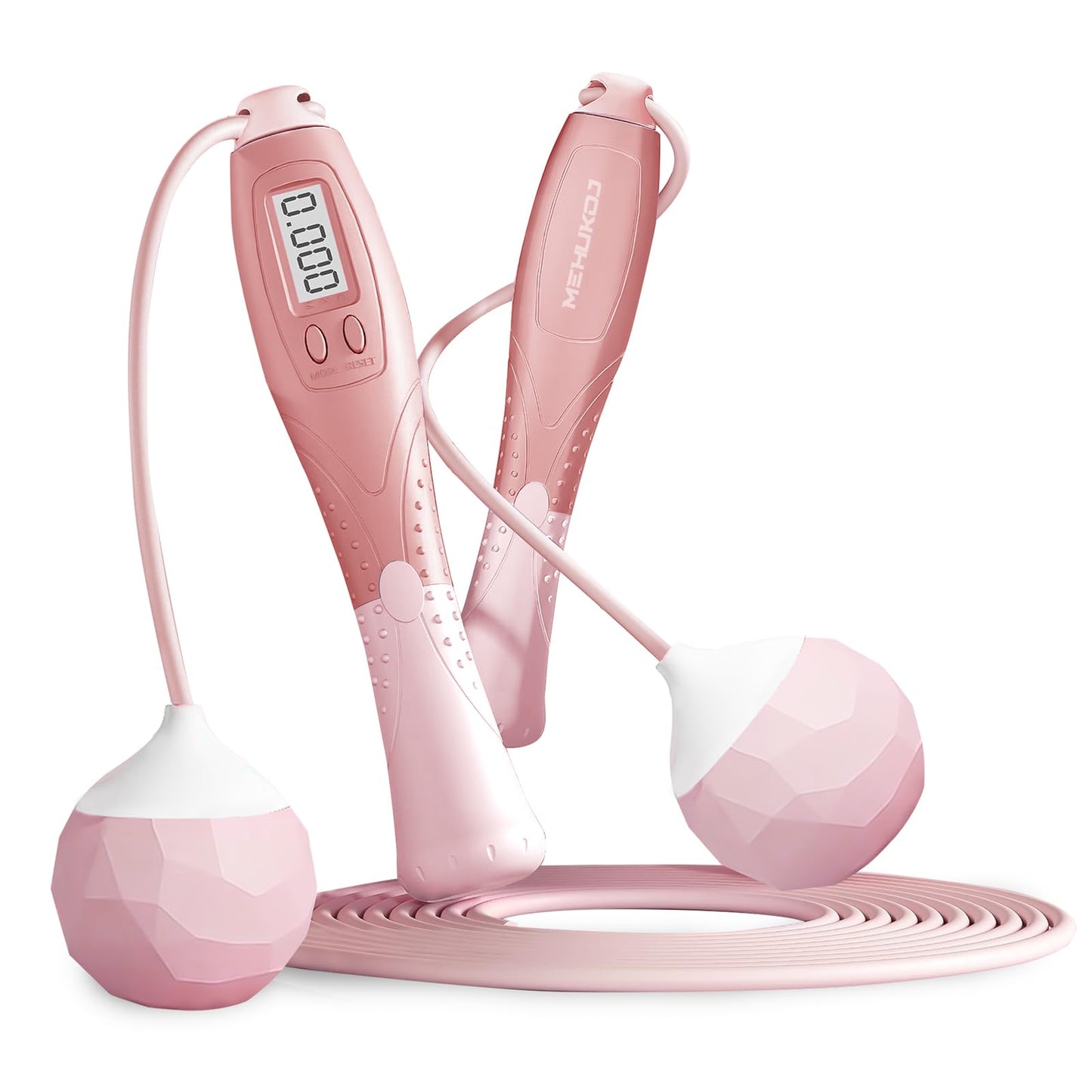 Jump Rope with Counter Cordless Jump Rope Ropeless Skipping Rope for Fitness Training Speed Rope with Digital Handle for Exercises Men, Women and Kids Wireless Skipping Rope Indoor Outdoor (Pink)