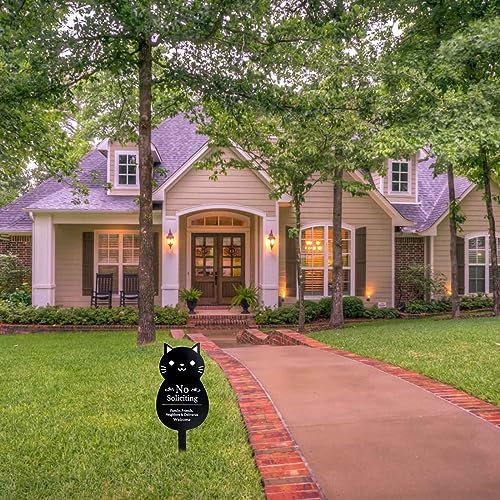 Handook No Soliciting Sign for House Funny Metal No Soliciting Yard Sign, 16.5"x7.1" Black Cat No Solicitation Sign for Home and Business