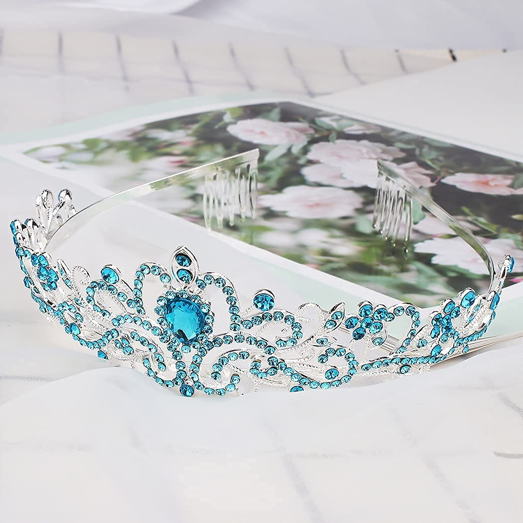 Didder Silver Tiaras and Crowns for Women, Blue Crystal Tiara Crowns For Women Girls Elegant Crown with Combs Princess Crown Tiara Birthday Crowns for Women Bridal Wedding Prom Birthday Party